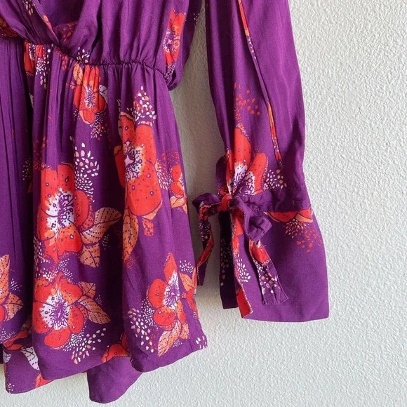 Free People Tuscan Dreams Plum Wrap Blouse Size XS - Picture 3 of 7